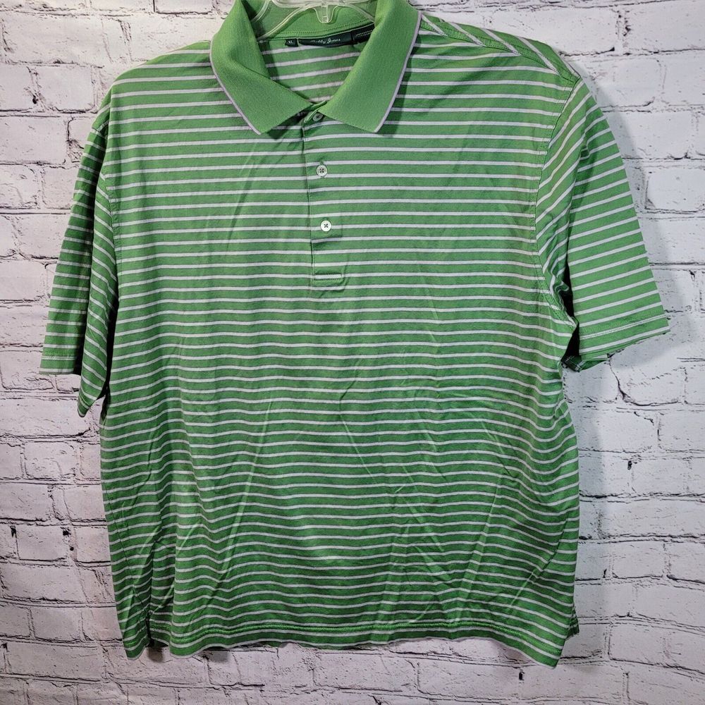 Bobby Jones, Green Gray Stripe Short Sleeve Polo Shirt, Size XL